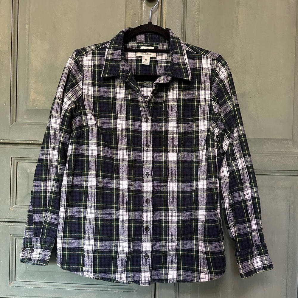 L.L. Bean Green and Black Plaid Flannel Shirt